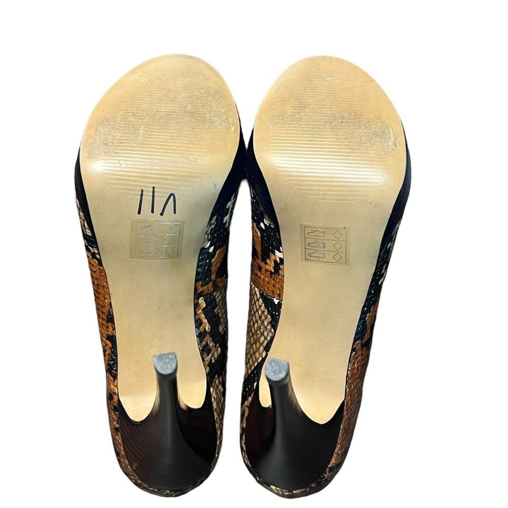 Lulu Townsend Peep Toe Platform Stiletto Pumps Snakeskin Brown/Black 8.5M - Picture 9 of 11